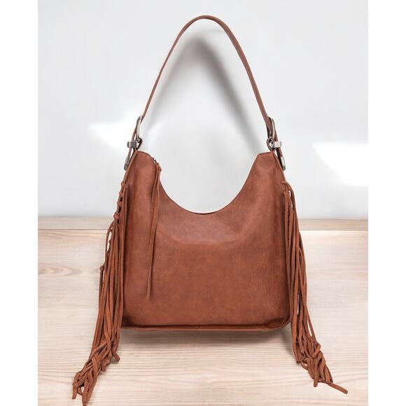 Montana West Brown Fringe Tooled Hobo Handbag *NEW in Package* - Picture 1 of 5